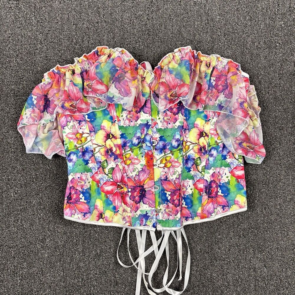 Corset Ruffle Lace Up Bloom Whimsigoth Garden Fairy Floral Ethereal Size 2XL XXL